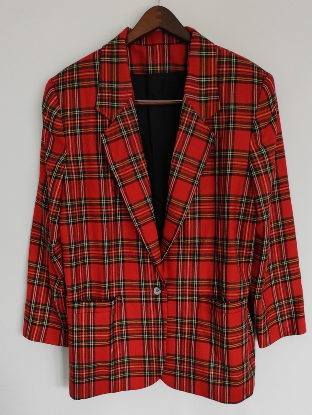 VTG Talbots Red Royal Stewart Tartan Plaid Wool Blazer Jacket USA Made Women's L
